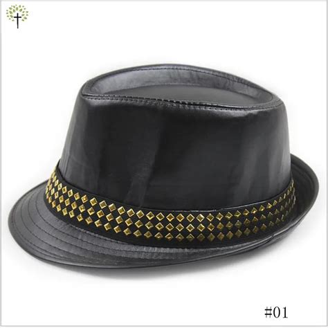 Fashion Fedoras Jazz Hat Stetson Men S Caps Wide Brim Europe Style Pu Leather With Metal Rivets