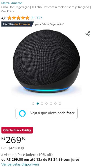 Echo Dot 5ª geração O Echo Dot o melhor som já lançado Cor