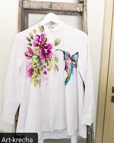 Art Krecha Hand Painted Shirt Hummingbirds Watercolor Ricamo Classico