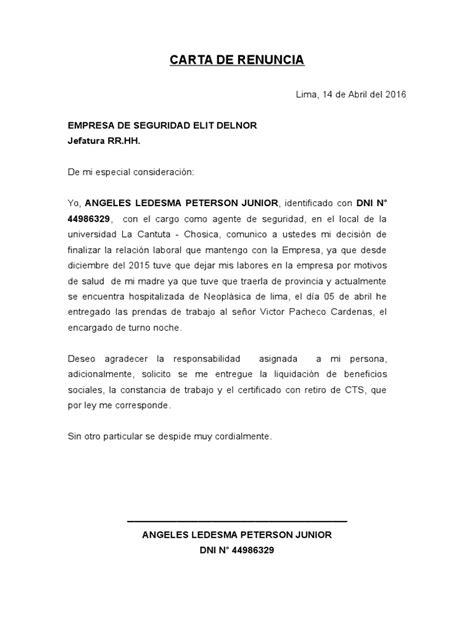 Carta De Renuncia Formal Docx