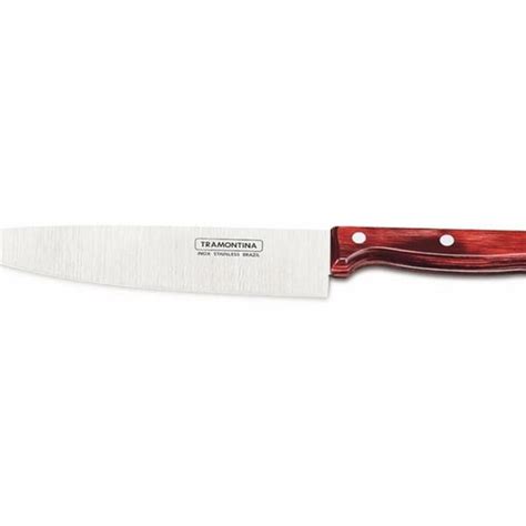 Faca Chef Polywood Vermelho Lamina De Aco Inox E Cabo De Madeira