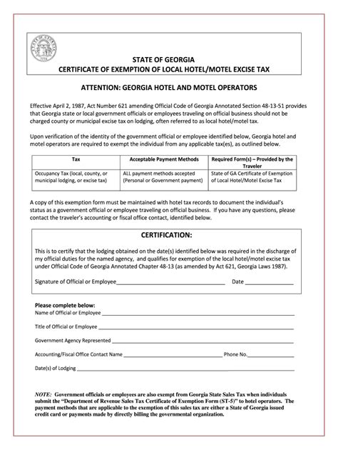 Georgia Hotel Motel Tax Exempt Fillable Form Fill Out And