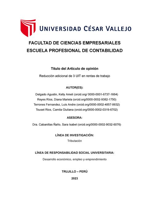 Articulo De Opinion Grupo Facultad De Ciencias Empresariales