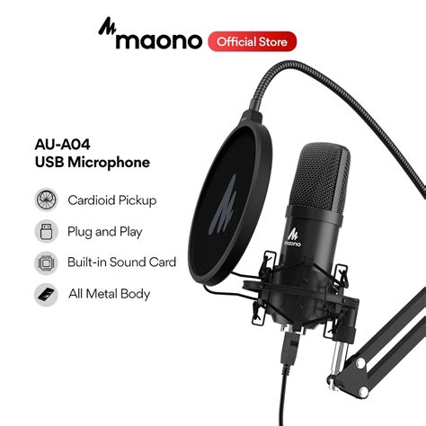 Maono AU-A04 USB Microphone 192KHZ/24BIT Professional Podcast Condenser ...