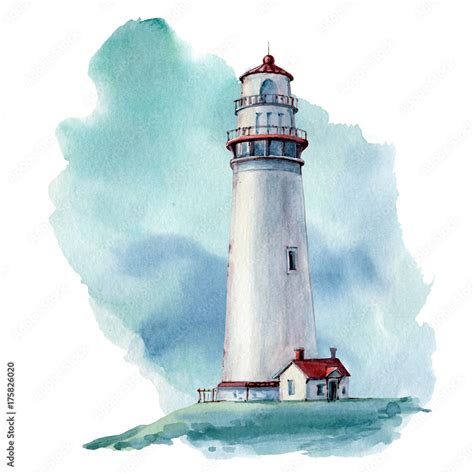 Hand Drawn Watercolor Lighthouse Illustrstion