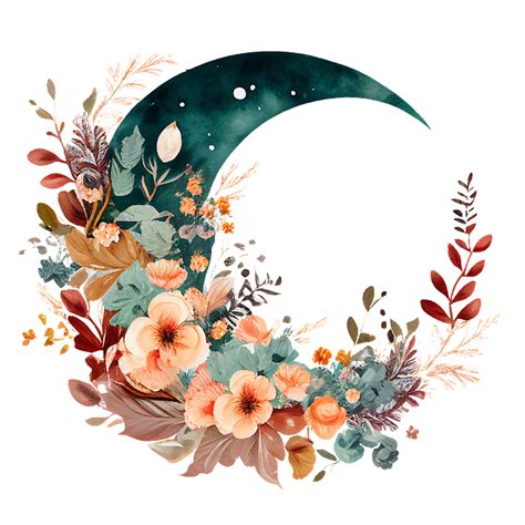 Crescent In Flowers Полумесяц в цветах Png Watercolor Flower Art