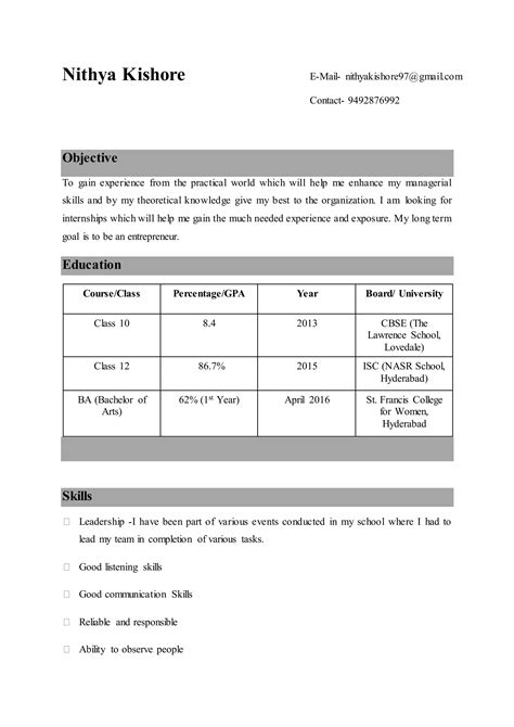 Resume Nithya Kishore Pdf