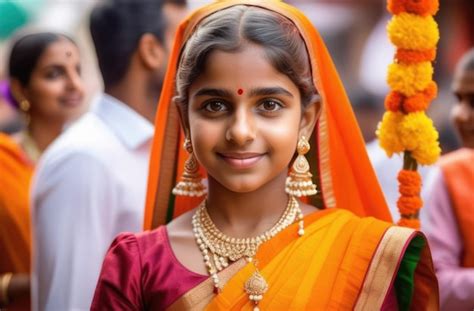 Retrato De Uma Bela Garota Indiana Jovem Hindu Em Roupas Tradicionais