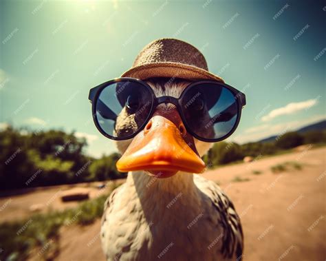 Premium Ai Image There Is A Duck Wearing Sunglasses And A Hat On The Beach Generative Ai