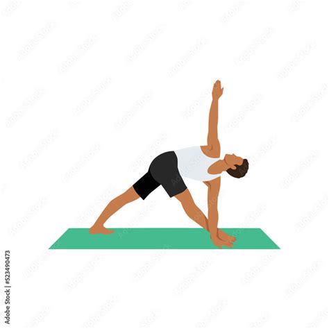 Man Doing Parivrtta Ardha Chandrasana Revolved Half Moon Pose Flat