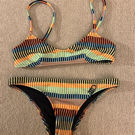 Solid Striped Bikini Top And Bottom Size Xsmall Depop