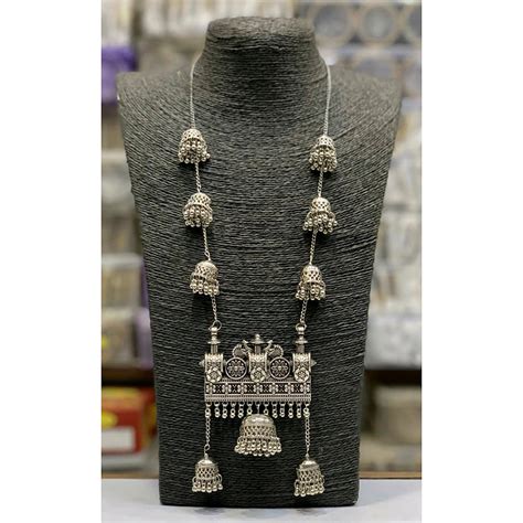 Indian German Silver Oxidized Long Peacock Necklace Gift For Her