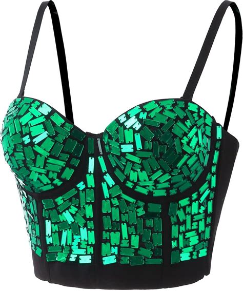 Women S Sexy Sequin Corset Top Party Sparkly Glitter Crop Tank Top Clubwear Vest Shiny Rave