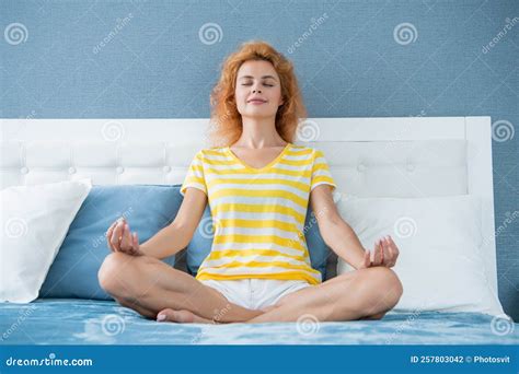 Relaxed Girl Meditating On Bed Meditation Meditative Woman Doing