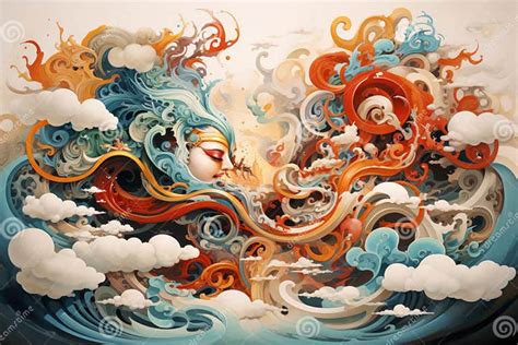 Symbolic Abstraction with Elements of Chinese Mythology Stock Illustration - Illustration of ...