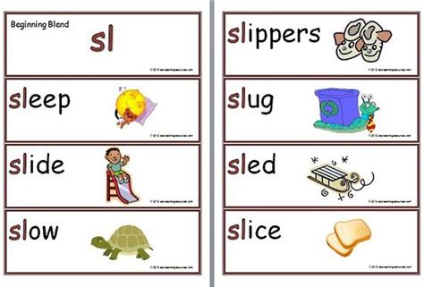 Sl Beginning Blend Prinatable Activities Sl Words Flashcards