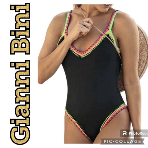 Gianni Bini Swim Gianni Bini Swim Suit Nwt Black One Piece Colorful Embroidered Size Large