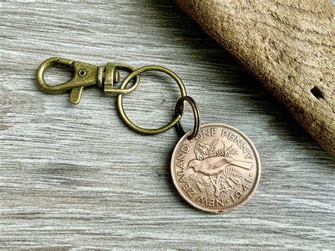 1941 New Zealand Penny Keyring NZ Coin Keychain New Zealand Penny