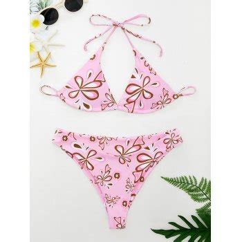 Emmiol Free Shipping Floral Print Halter Bikini Set Pink S In Bikini Sets Online Store
