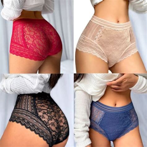 Hollow Out High Waist Mesh Panties Women S Lingerie Lace Briefs Underwear Ebay