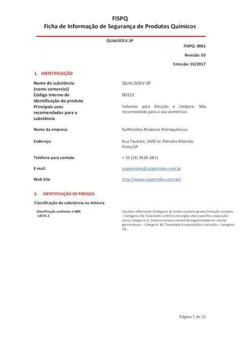 PDF FISPQ Ficha de Informação de Segurança de Produtos Página 6 de 12