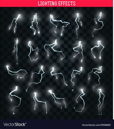 set isolated realistic lightnings royalty  vector image
