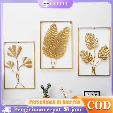 Jual Wall Decor Hiasan Dinding Aesthetic Frame Metal Gold Daun Leaf