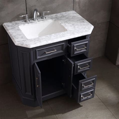 Eviva Glory Dark Grey Bathroom Vanity With Carrara Marble Counter