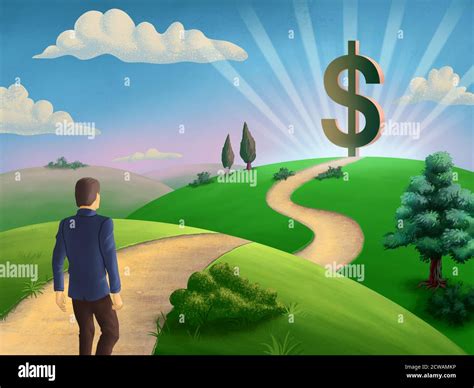 Businessman Walking On A Path Leading To A Giant Dollar Symbol Digital