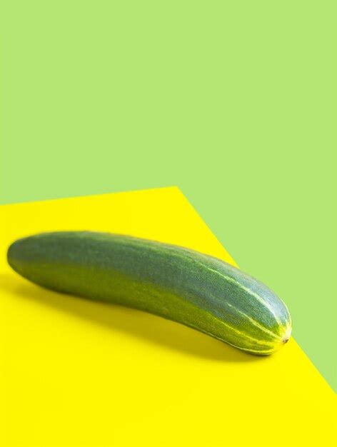 Premium Photo One Whole Long Ripe Green Cucumber Isolated On Yellow