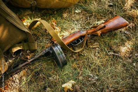 Soviet Russian Military Ammunition Submachine Gun Of World War Stock