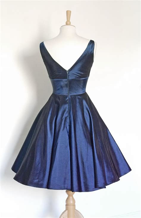 Size Uk 10 Midnight Blue Taffeta Sweetheart Swing Dress