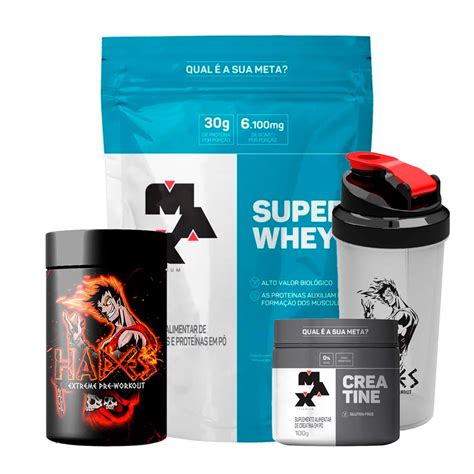 Kit Suplemento Combo Super Whey Protein 900g 1x Creatina 100g Pre