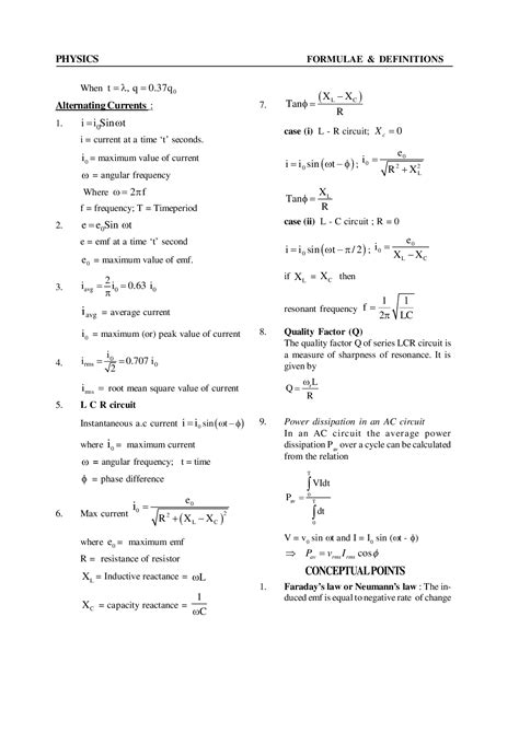 Class 12 Chapter - Electromagnetic Induction Formulas| PW