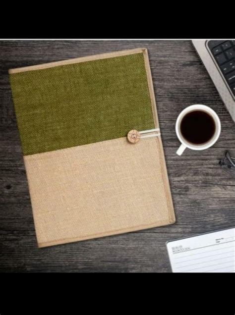 Beige And Green Conference Jute File Folder For A4 Size Office