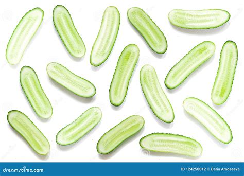 Fresh Cucumber Pattern Sliced Cucumbers On White Background Top View