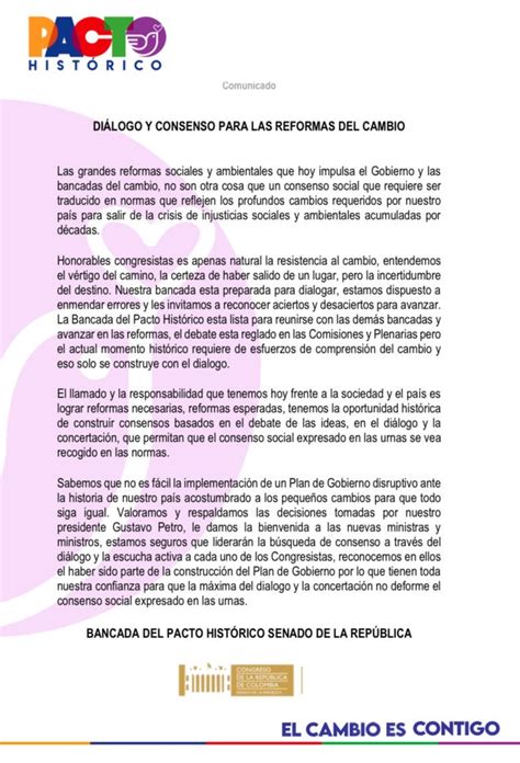 Roy Barreras On Twitter Comunicado Del Pactocol Senado