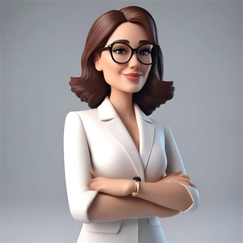 Belle Jeune Femme D Affaires Avec Des Lunettes Et Un Costume Blanc