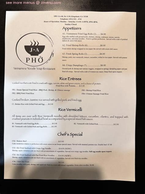 Online Menu Of Ja Pho Restaurant Kingsland Georgia 31548 Zmenu