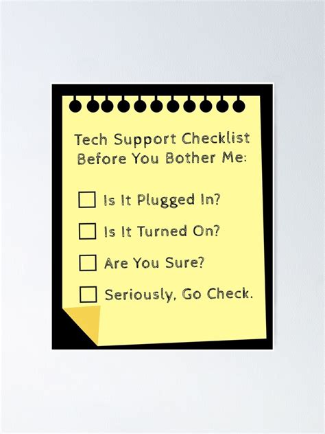 Tech Support Checklist Funny Helpdesk IT Engineer Poster For Sale By