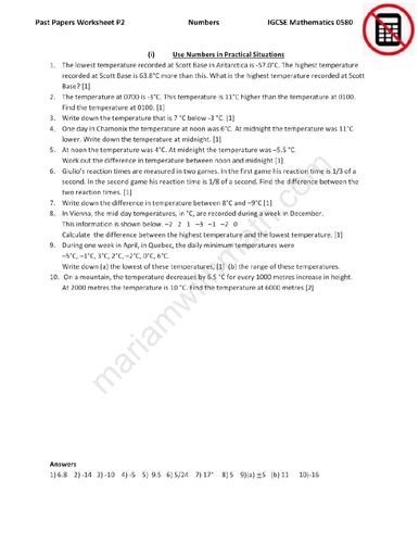 Numbers Igcse Mathematics 0580 Past Papers Worksheet Teaching Resources