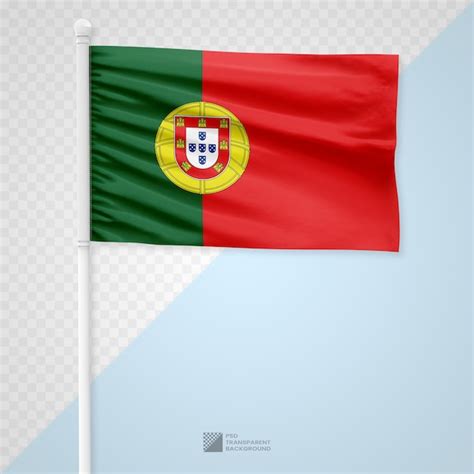 Premium PSD Waving The Portugal Flag On A White Metal Pole Isolated