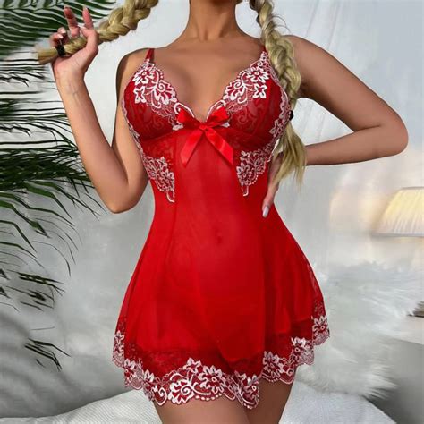 Women Lace Bow Nightdress Sexy Lingerie Mesh Sheer Sleepwear Sex Hot