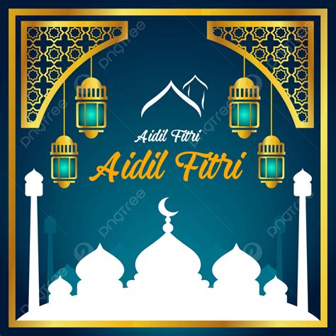 Background Happy Eid Al Fitr Blue Background Dengan Ornamen Tekstur