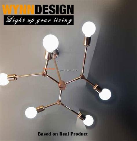 Set With LED Bulb Wynn Design 6 Holder Gold Hanging Light Designer