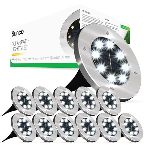 Sunco Lighting 12 Pack Solar Path Lights Dusk To Dawn 7000K Diamond