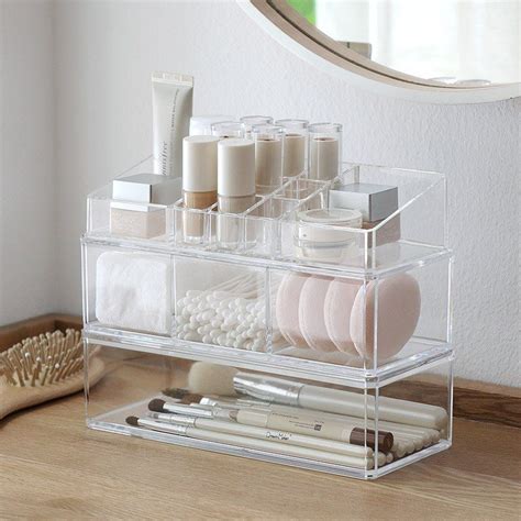 Caja de almacenamiento organizadora de maquillaje transparente portátil