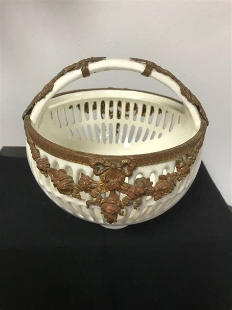 Antique Rvr Max Roesler Rodach Porcelain Basket W Brass Fitting Ebay