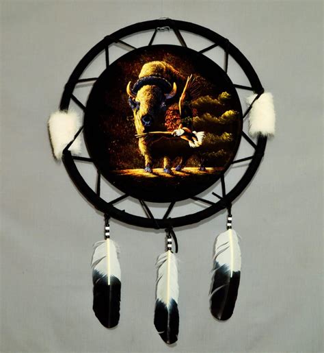 Large Hand Painted Velvet Shield - Buffalo and Eagle