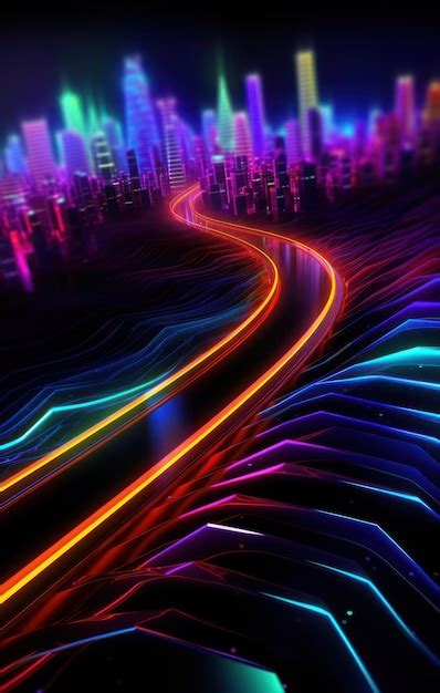 Premium AI Image | A colorful neon cityscape with a neon cityscape in ...